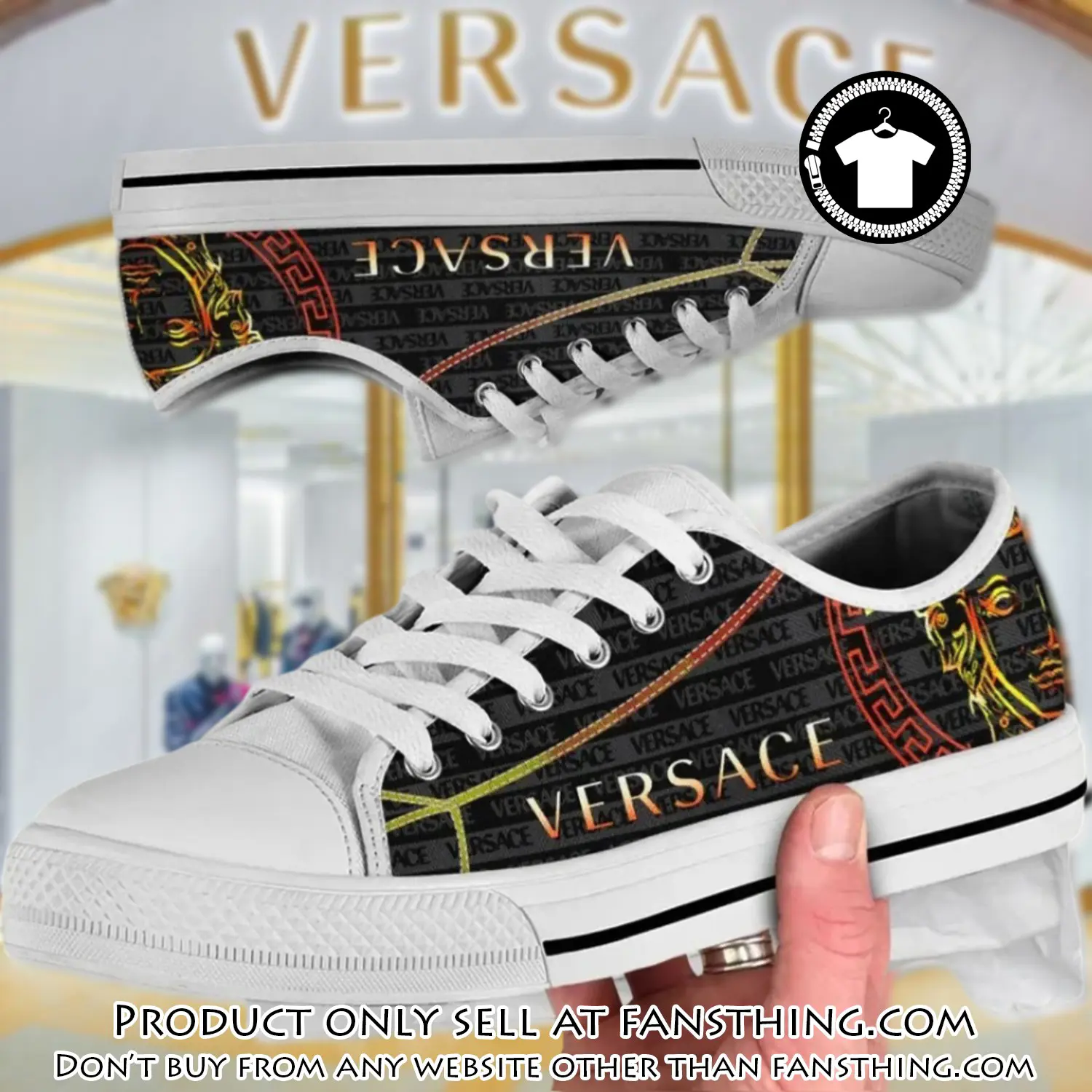Versace medusa golden pattern black low top canvas shoes luxury brand gifts for men women fst5547630